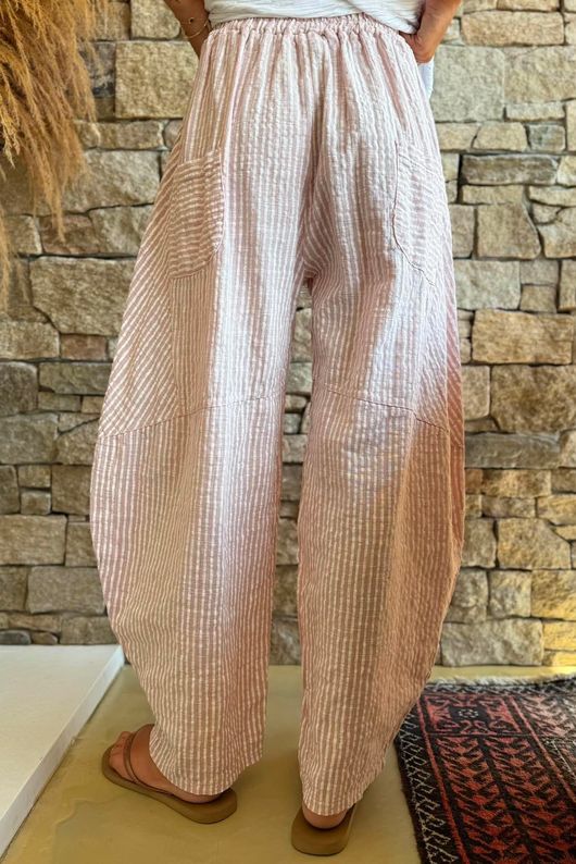 Sundaze Cheesecloth Chalk Stripe Classic Barrel Pant Rose